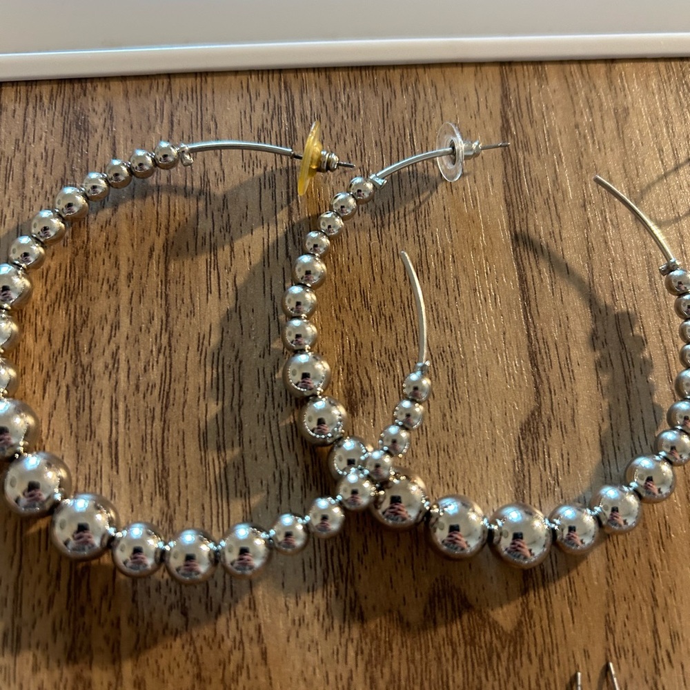 Vintage silver Hoop beaded earrings